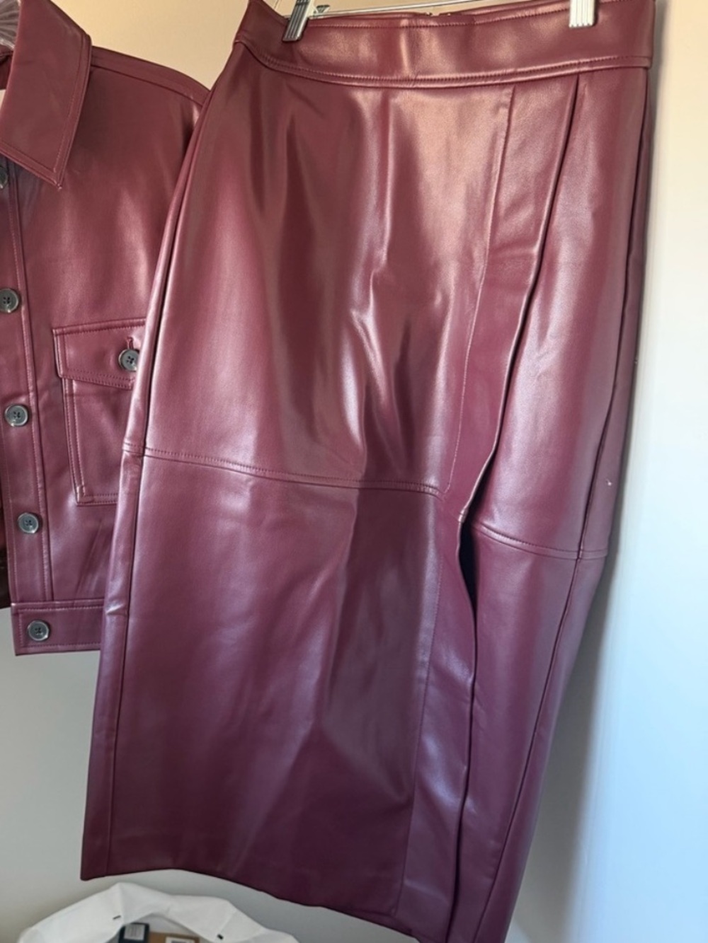 LOFT Burgundy Faux Leather Skirt